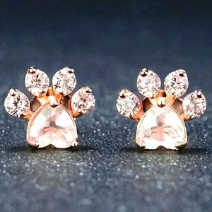 Rose Gold Paw Print Earrings over Sterling Silver